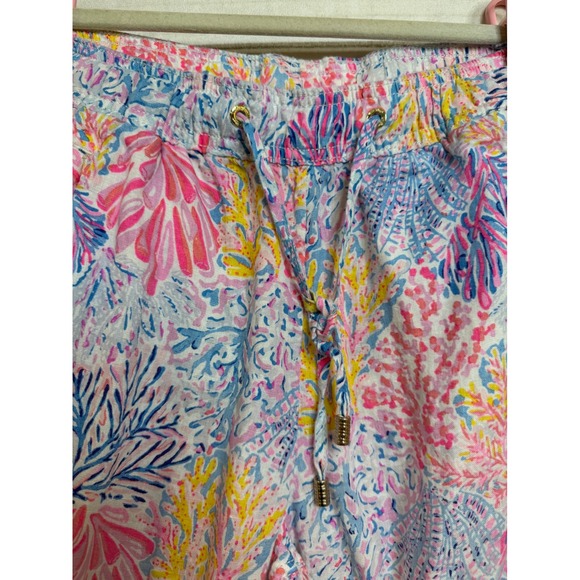Lilly Pulitzer Coral Print 100% Linen Beach Pants Womens Medium Drawstring - Picture 4 of 8